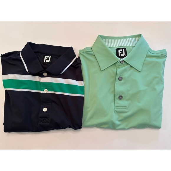 LOT OF 2 - FootJoy Golf Polo Mens Large L Golf Shirts Performance FJ Green - Picture 1 of 15
